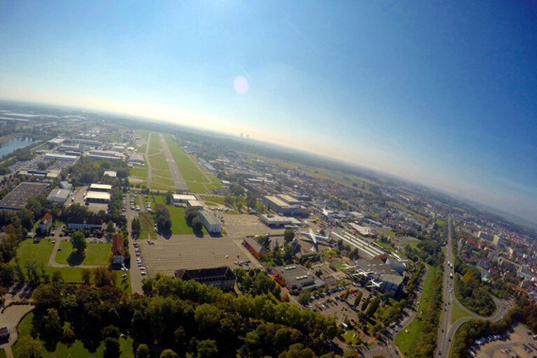 Anflug mit dem Gyrocopter nach dem Rundflug in Speyer